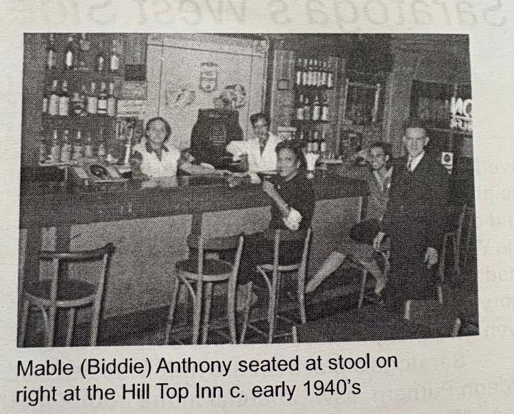 Archival Photo of Mabel Biddie Anthony at Jimmy's Bar & Grill in Saratoga Springs NY 1940s