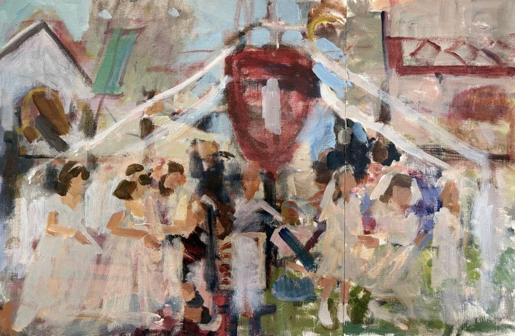 Acrylic Study for Original Narrative Painting of Italian Community in Saratoga Springs NY

